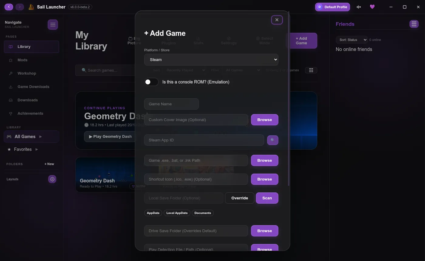 The Add Game window